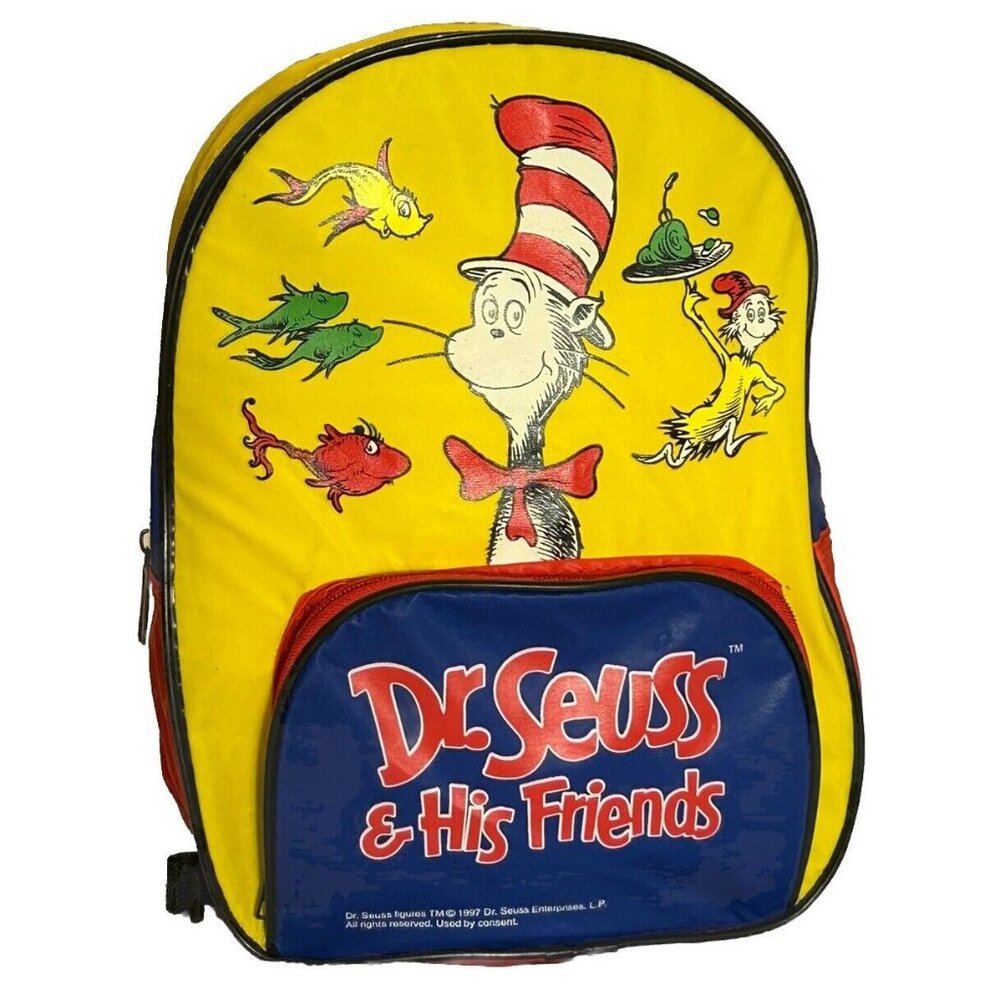Dr Seuss and Friends Vintage 1997 Kids Backpack Cat In The Hat One Fish Two Fish
